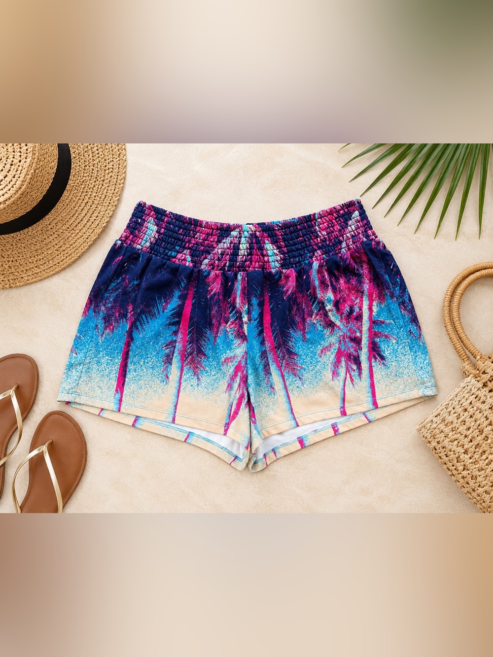 Torrid Tropical Palm Print Shorts Blue Pink | Size 3X | Plus Size - Picture 2 of 10